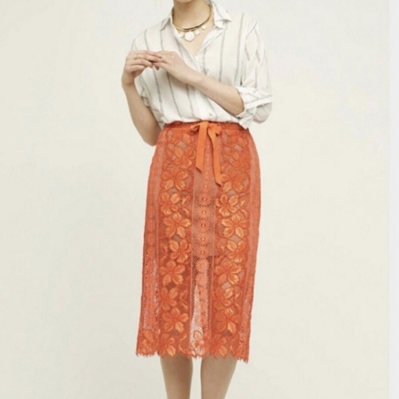Anthropology Tracy Reece Pencil Lady Like lace Midi skirt Modern Tie Waist - Picture 2 of 7